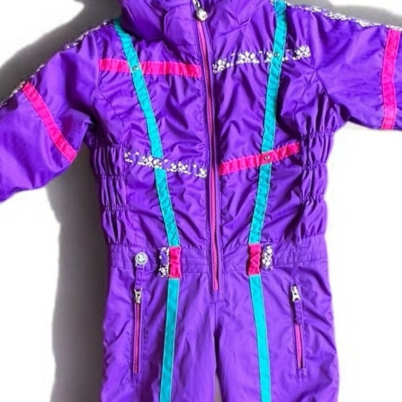 Obermeyer Purple Astro One-Piece Hooded Snowsuit || Kid's Size 5 - Picture 2 of 12